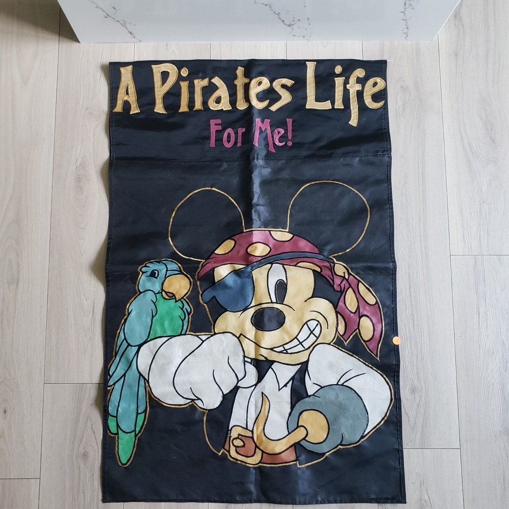 Disney Mickey Mouse Garden Flag 43x28 Black Pirates Caribbean Vintage Banner